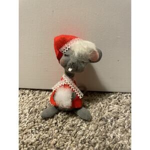 Vintage Flocked Holiday Mouse Christmas Holiday Decor Bucked Teeth